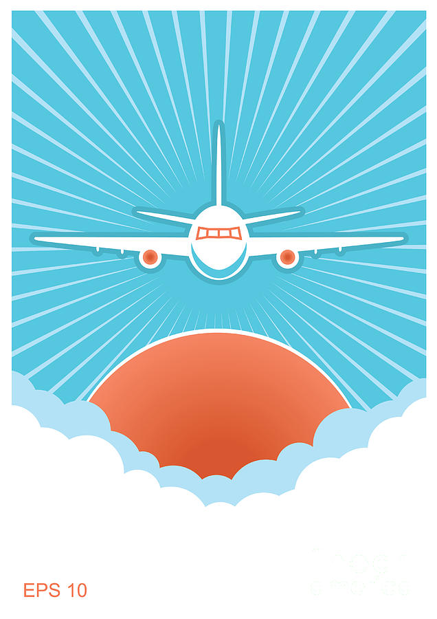 Plane Digital Art - Airplane In Blue Sky And Sun.vector by Tancha Plane Digital Art - Airplane In Blue Sky And Sun.vector by Tancha
