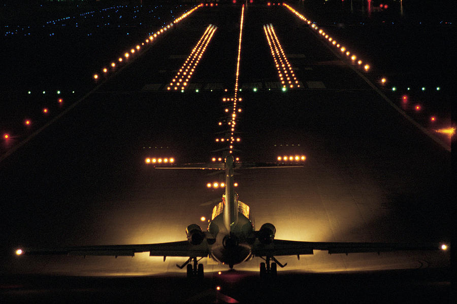 airport runway lights at night