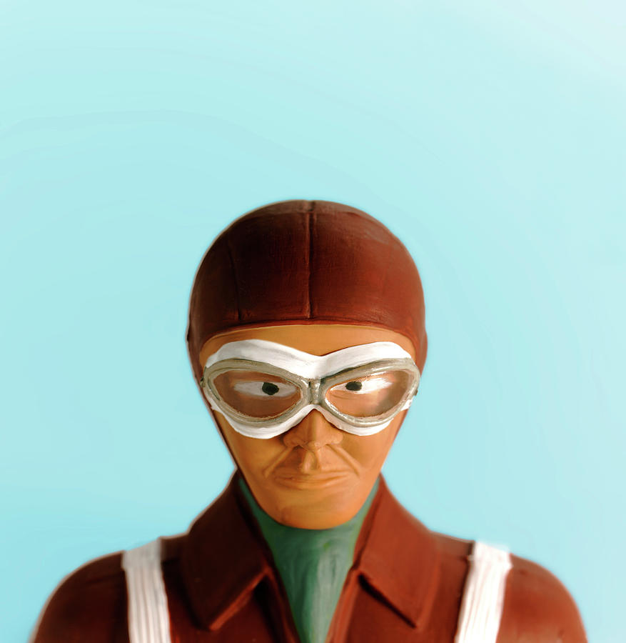 Goggle Drawing - Airplane Pilot Wearing Goggles and Leather Helmet by CSA Images