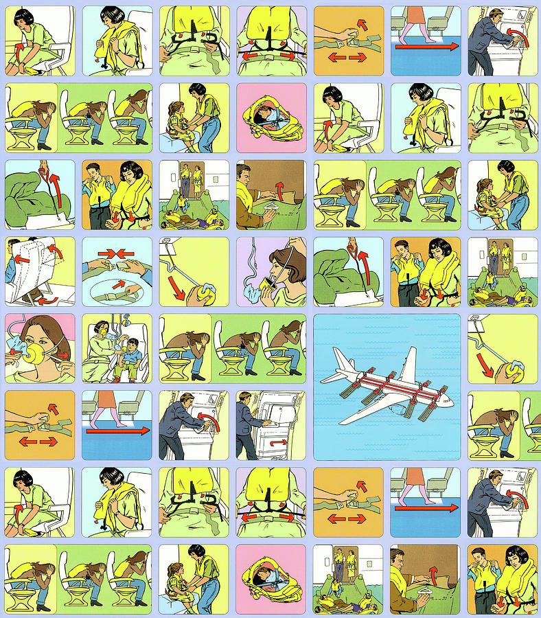 Transportation Drawing - Airplane Safety Brochure by CSA Images