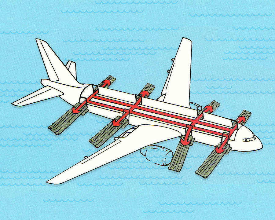 Transportation Drawing - Airplane With Emergency Slides by CSA Images