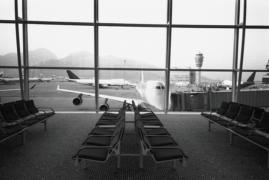 Airport Waiting Area B&w Photograph by Walter Bibikow
