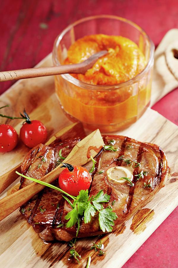 Ajvar With Grilled Lamb Photograph by Teubner Foodfoto