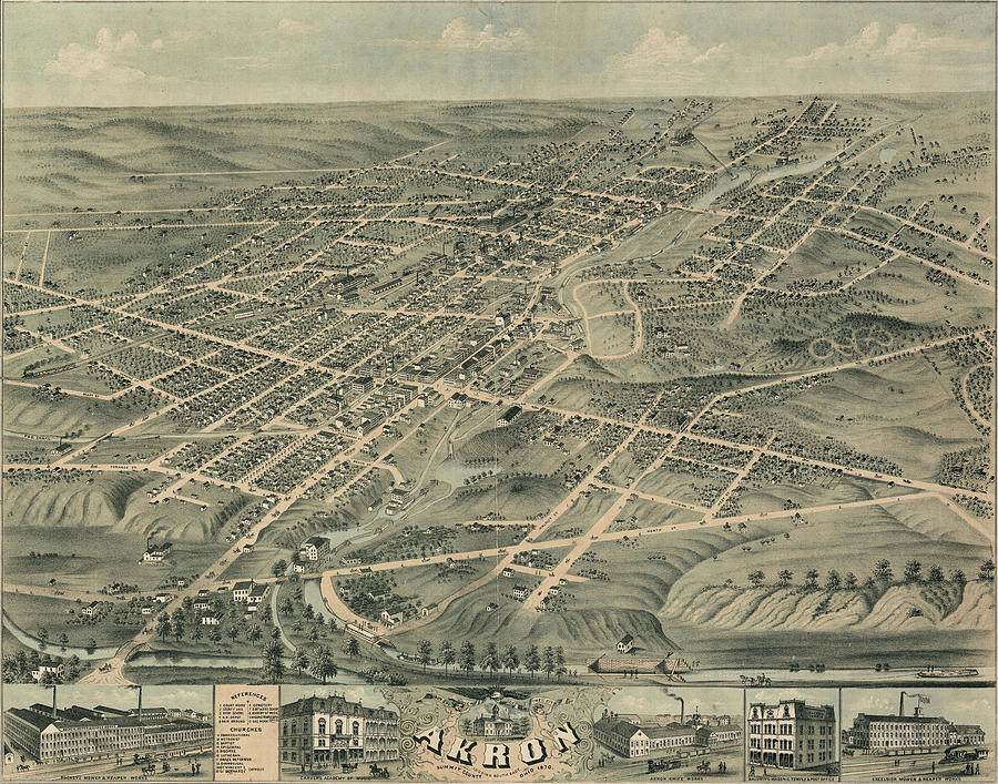 Akron, Ohio 1870 Painting by Unknown