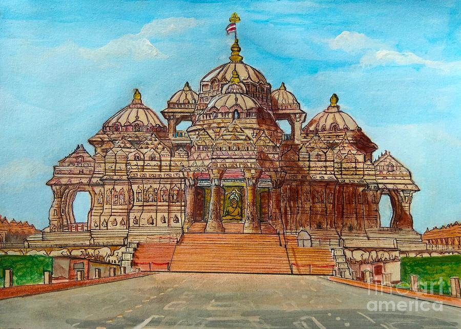 Akshardam Temple Delhi Mixed Media by Pooja Bhat - Fine Art America