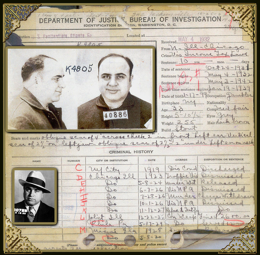 Al Capone Arrest Record 1932 Photograph by Carlos Diaz