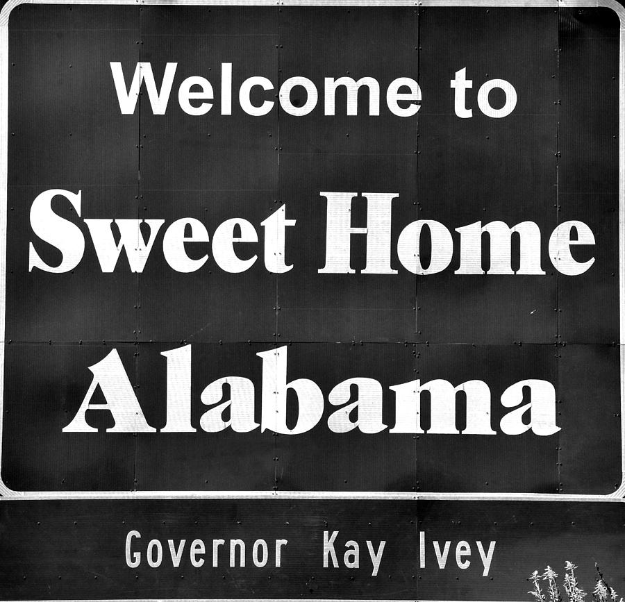 Black And White Photograph - Alabama state welcome sign by David Lee Thompson