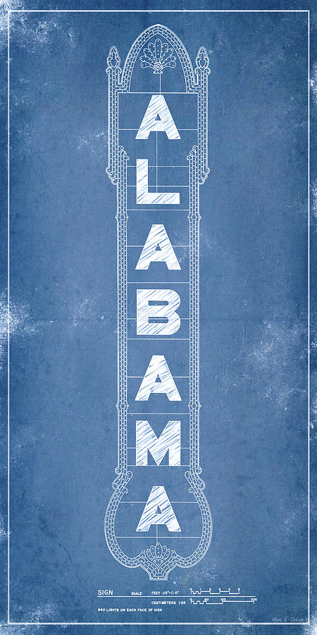 Alabama Theatre Marquee Blueprint Digital Art by Mark Tisdale