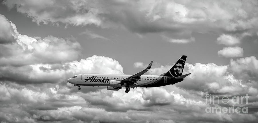 Alaska Airlines Black White  Photograph by Chuck Kuhn