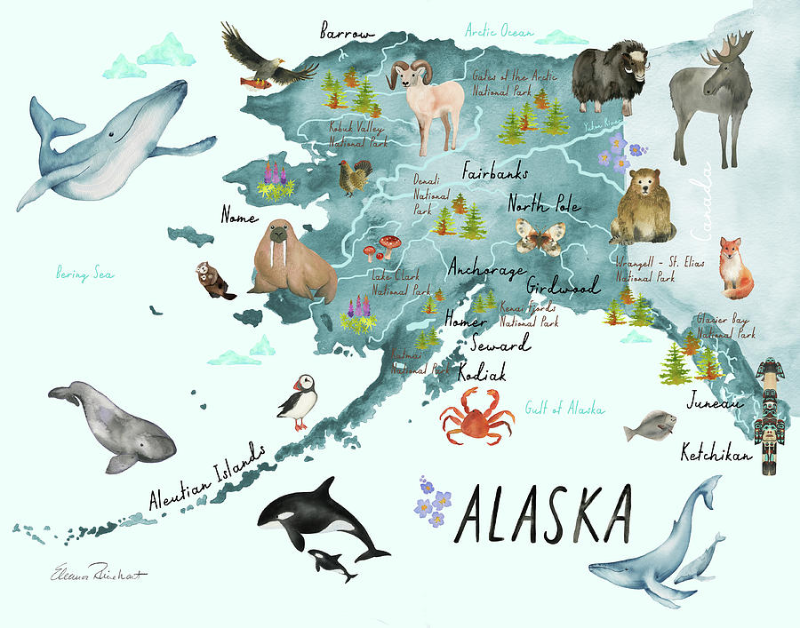 Alaska Watercolor State Map - 