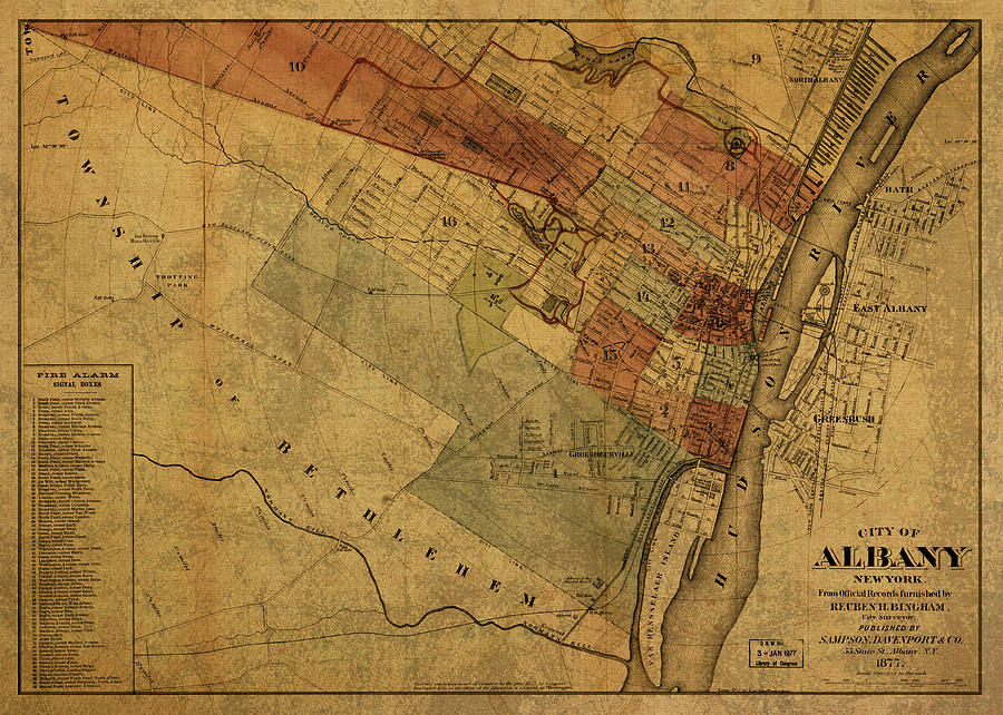City Mixed Media - Albany New York City Street Map 1877 by Design Turnpike