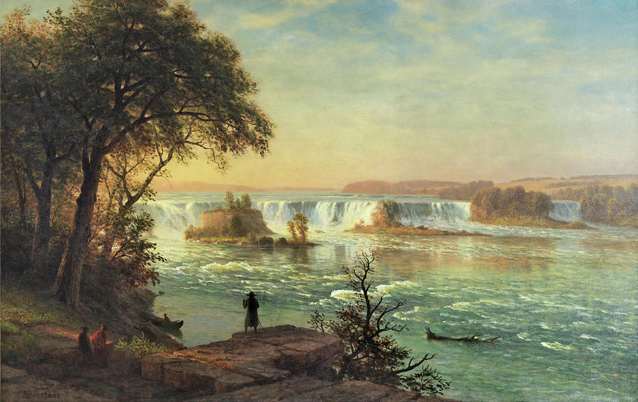 Albert Bierstadt -Solingen, 1830-New York, 1902-. The Falls of St. Anthony -ca. 1880 - 1887-. Oil... Painting by Albert Bierstadt -1830-1902-