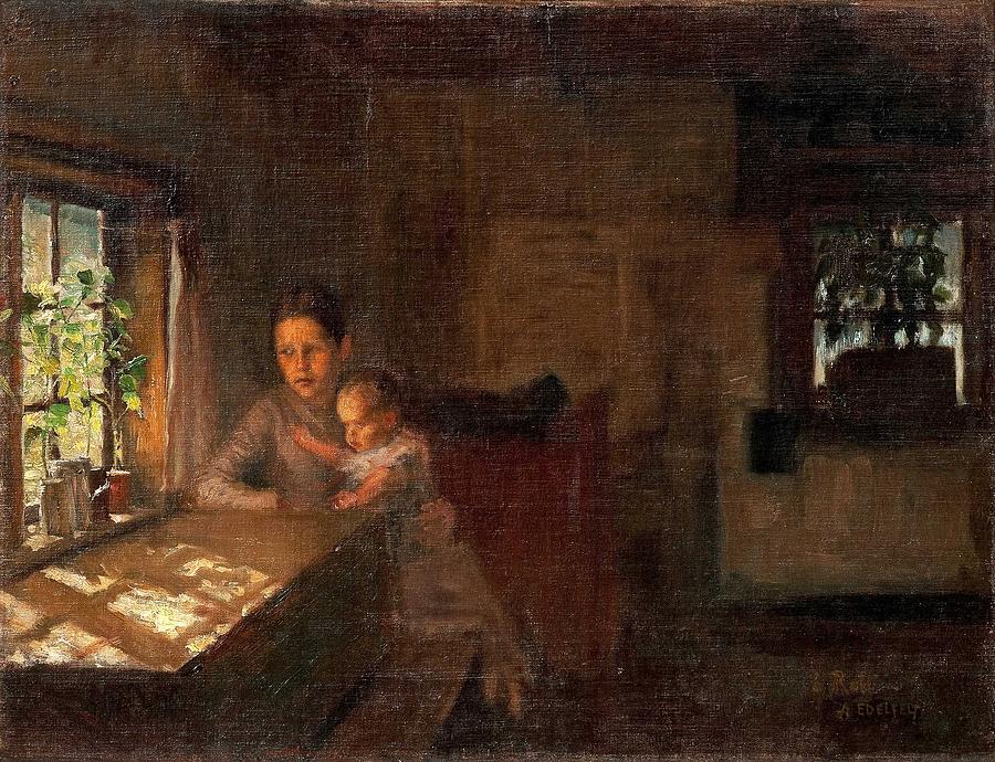 Summer Painting - Albert Edelfelt  1854-1905 , A STUDY FOR THE PAINTING  INTERIOR OF A CROFTERS COTTAGE by Celestial Images