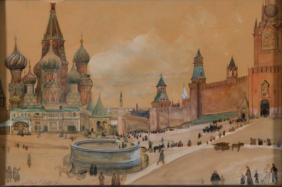 Architecture Painting - Albert Edelfelt  1854-1905 , FROM MOSCOW  THE KREMLIN AND SAINT BASIL S CATHEDRAL by Celestial Images