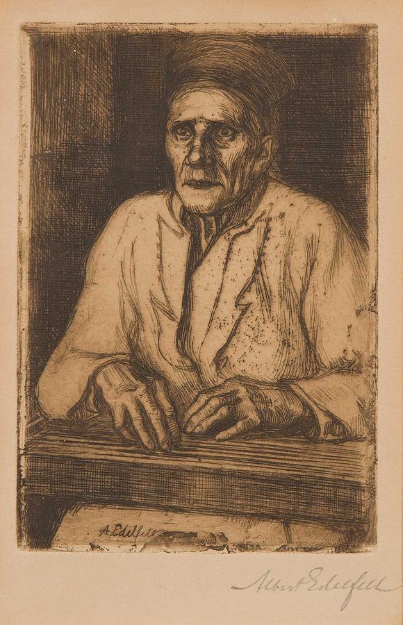 ALBERT EDELFELT Etching,  . Larin Paraske with kantele Painting by Celestial Images