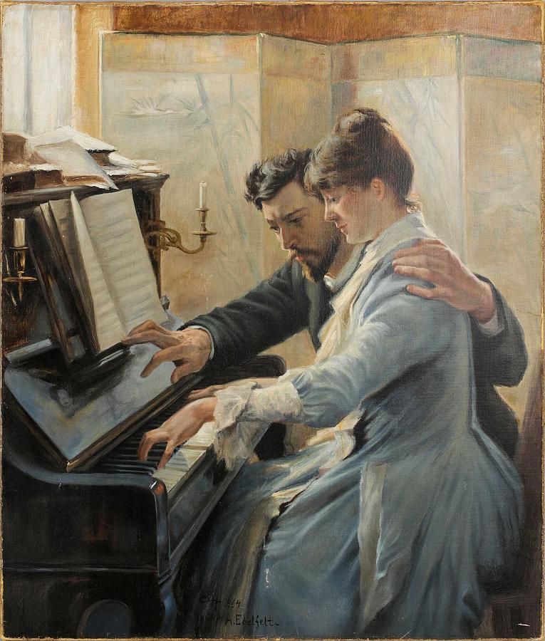ALBERT EDELFELT, Piano Lesson 1904 Painting by Celestial Images