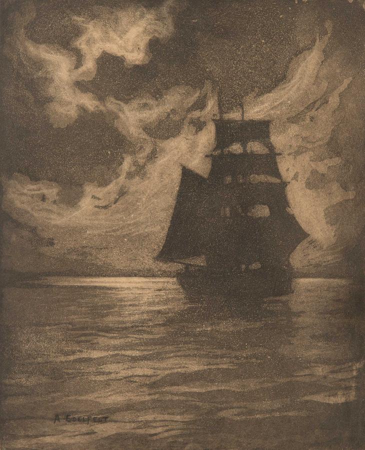 Albert Edelfelt Ship In The Moonlight Painting by Celestial Images