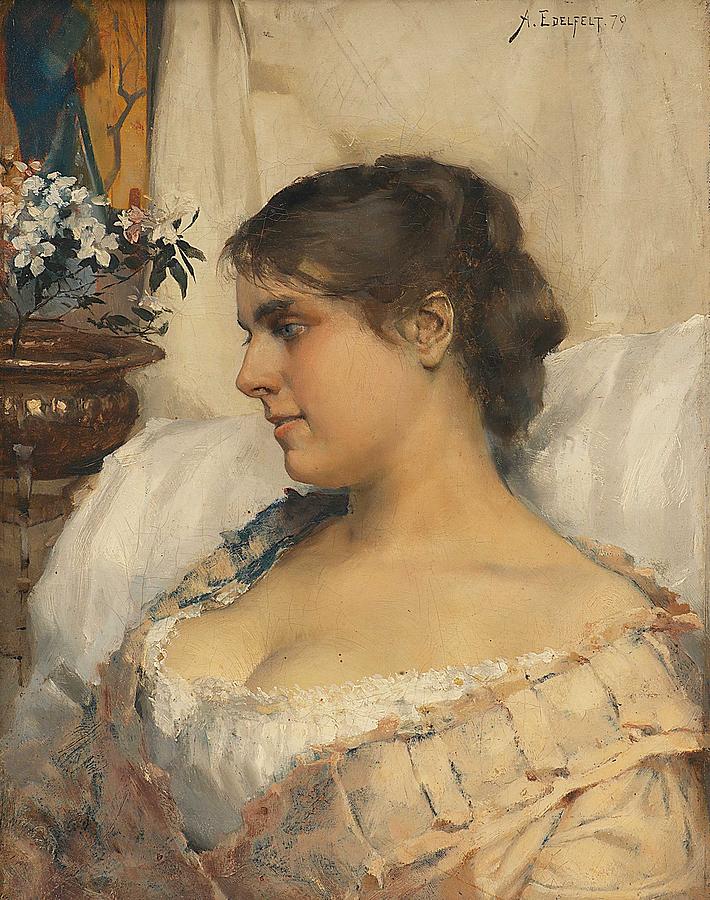 Albert Edelfelt-Young woman in his boudoir 1879 Painting by Celestial Images
