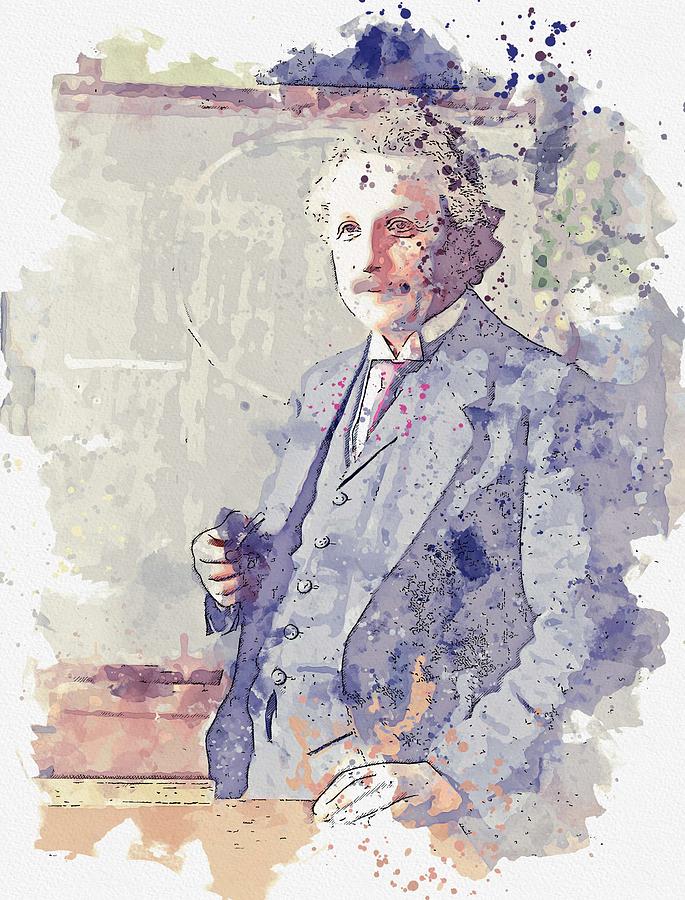 Albert Einstein 1921, Vienna Lecture watercolor by Ahmet Asar Painting by Celestial Images