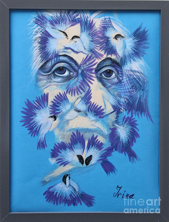 Irina Corduban Painting - Albert Einstein And Chickadees, 2015 by Irina Corduban