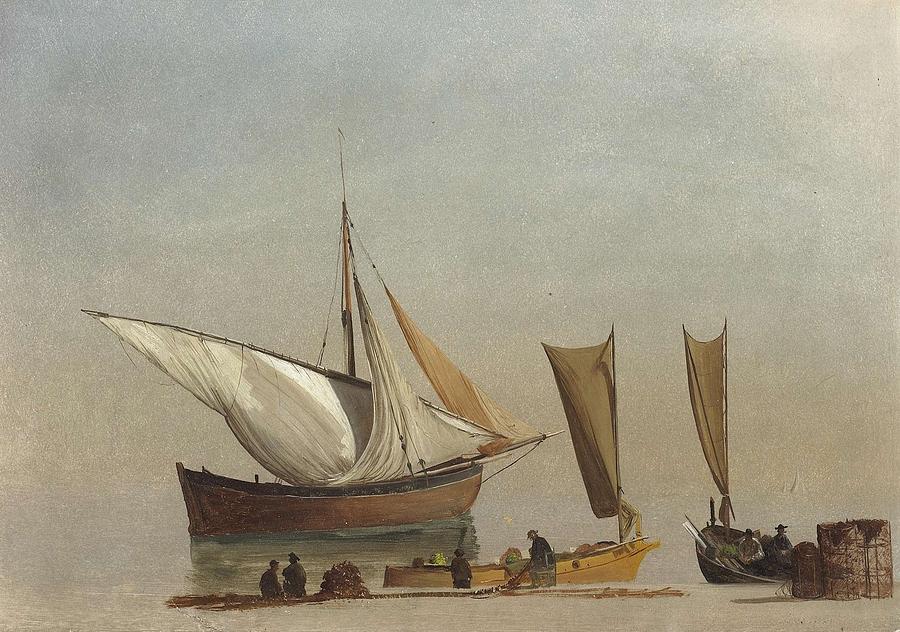 Albert_Bierstadt_-_Fishing_Boats Painting by Albert Bierstadt