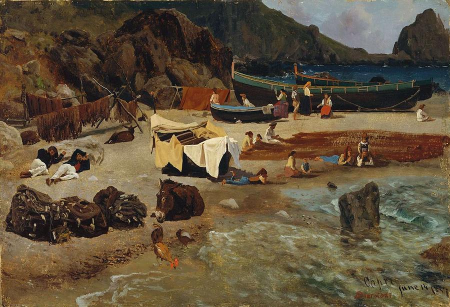 Albert_Bierstadt_-_Fishing_Boats_at_Capri Painting by Albert Bierstadt