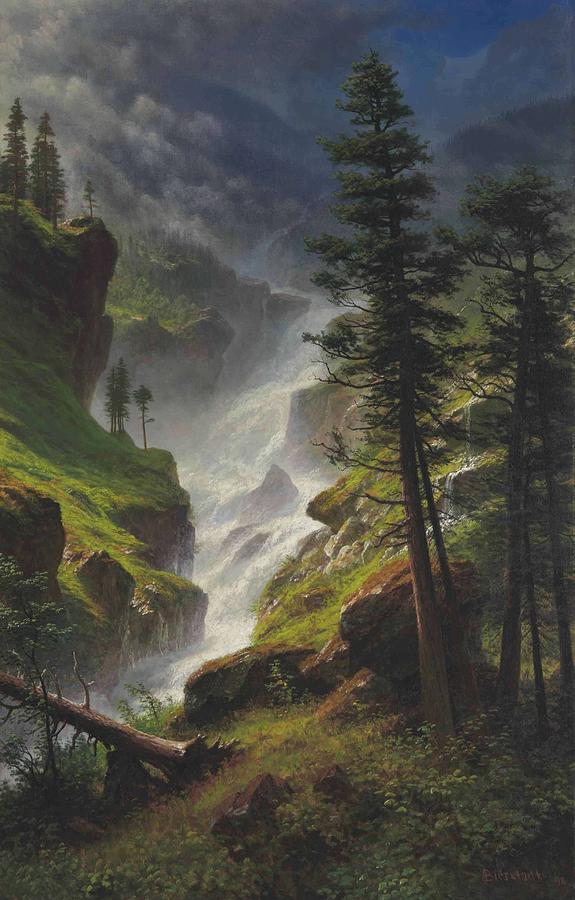 Albert_Bierstadt_-_Rocky_Mountain_Waterfall_1898 Painting by Albert Bierstadt