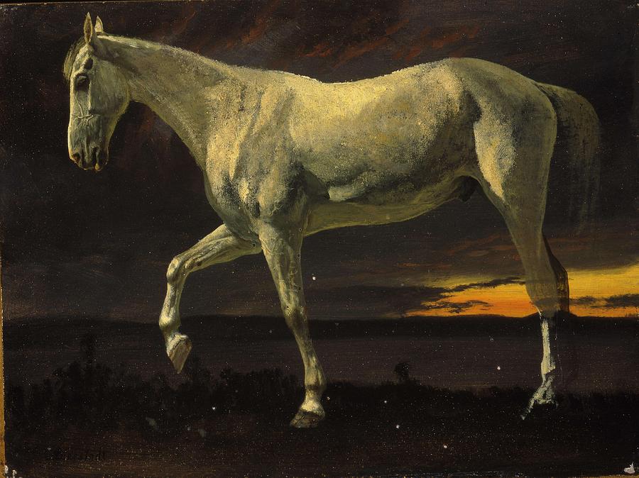 Albert_Bierstadt_-_White_Horse_and_Sunset Painting by Albert Bierstadt