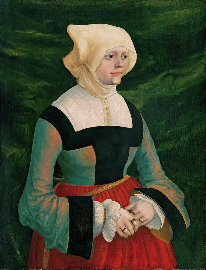 Albrecht Altdorfer --?-, ca. 1480-Ratisbon, 1538-. Portrait of a young Woman -ca. 1522-. Oil on p... Painting by Albrecht Altdorfer -1480-1538-