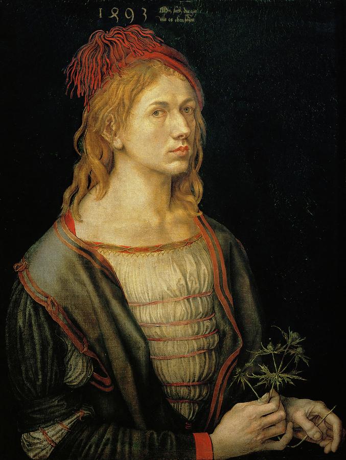 Albrecht Duerer, self-portrait,1493 Oil on parchment mounted on canvas,56.5 x 44.5 cm. Painting by Albrecht Durer -1471-1528- Albrecht Duerer, self-portrait,1493 Oil on parchment mounted on canvas,56.5 x 44.5 cm. Painting by Albrecht Durer -1471-1528-