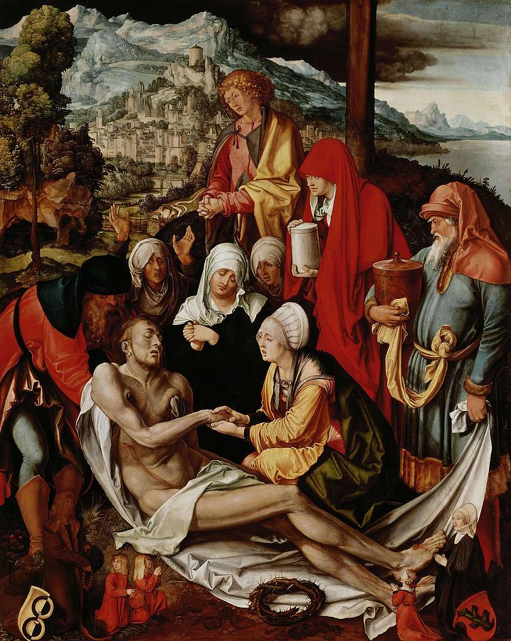 Albrecht Durer / Lamentation of Christ, c. 1500, Oil on panel, 151 x 121 cm. MARY MAGDALENE. Painting by Albrecht Durer -1471-1528-