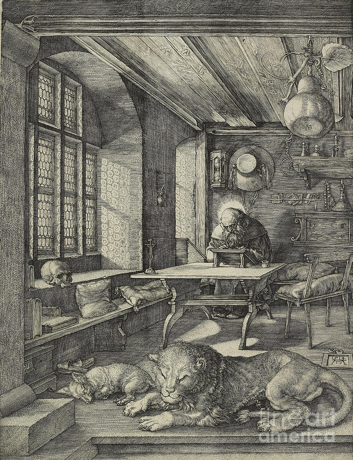 Albrecht Durer, St Jerome In His Study, 1514 Engraving Painting by ...