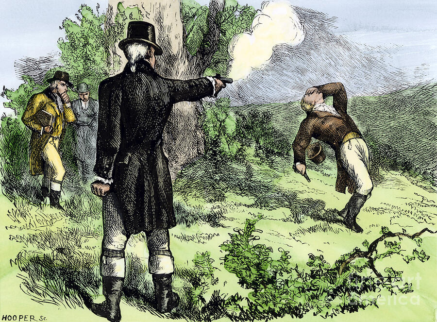 Alexander Hamilton (1757-1804) Killed In A Duel By Aaron Burr (1755-1836), At Weehawken, New Jersey 1804 Colouring Engraving Of The 19th Century Drawing by American School