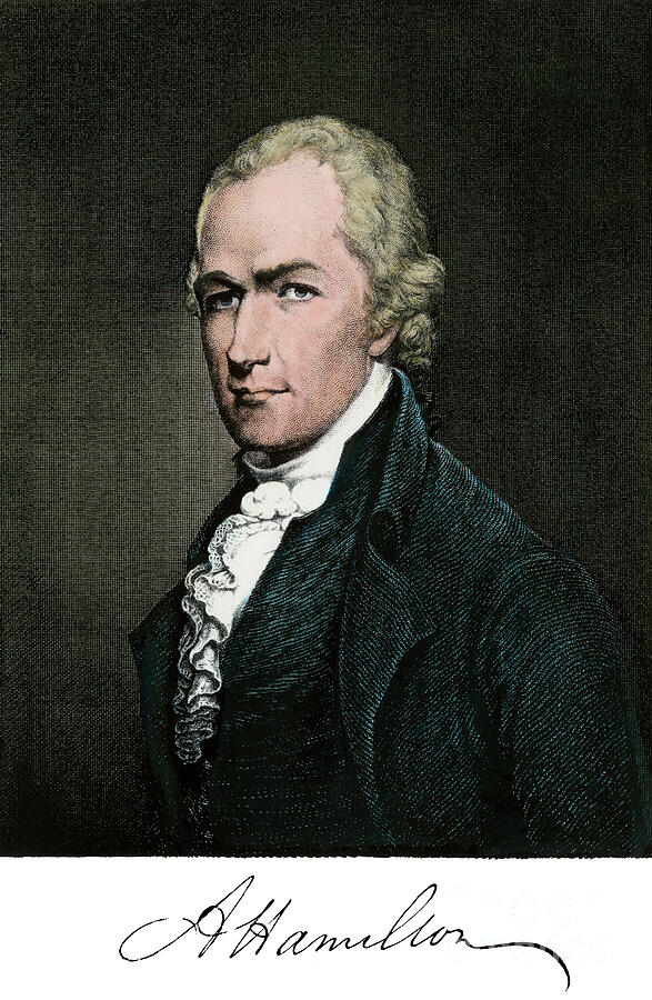 Portrait Drawing - Alexander Hamilton (1757-1804), With Autograph Hand-colored Engraving Of An 18th-century Portrait by American School