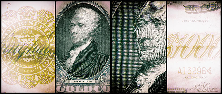 Alexander Hamilton 1907 American One Thousand Dollar Bill Currency Polyptych Artwork 2 Digital Art by Shawn OBrien