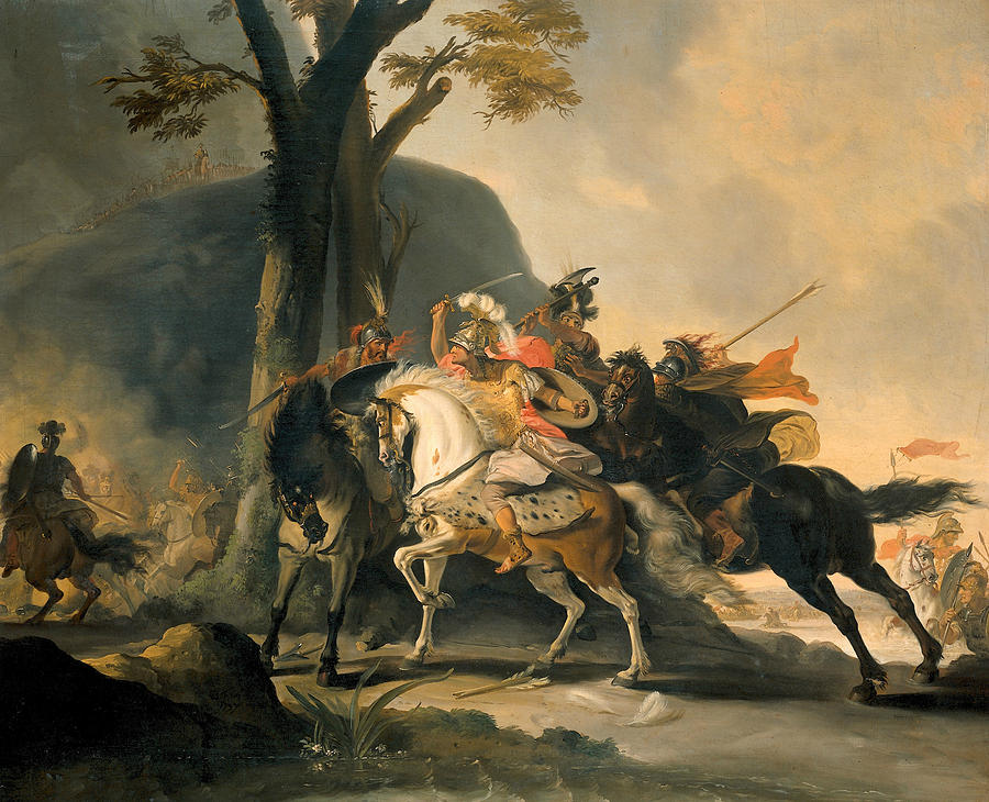 Alexander the Great in the Battle Against the Persians at the Granikos Painting by Cornelis Troost