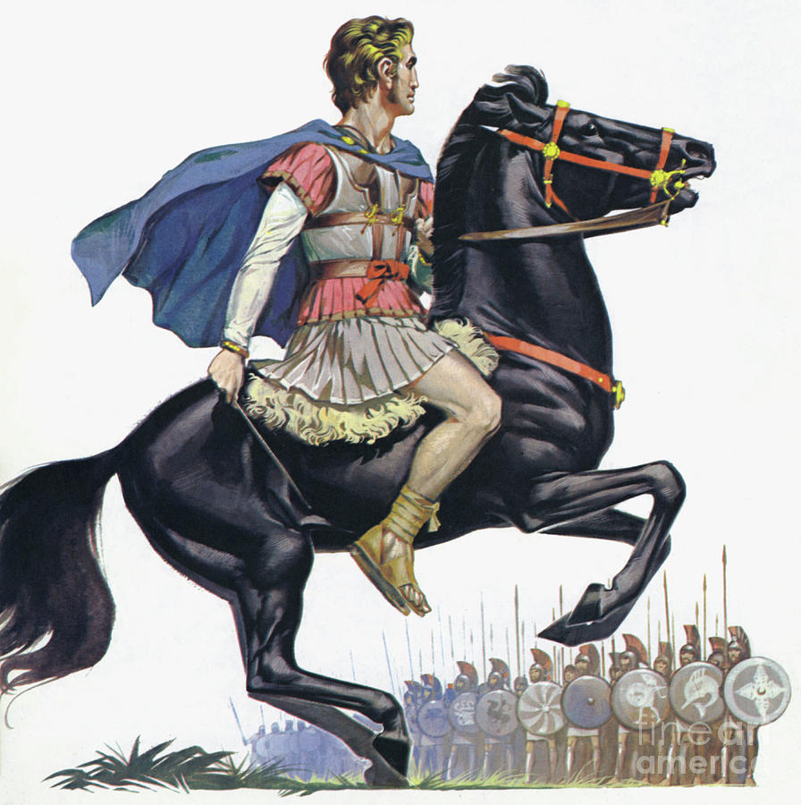 Alexander The Great on his horse Bucephalus  Painting by Angus McBride