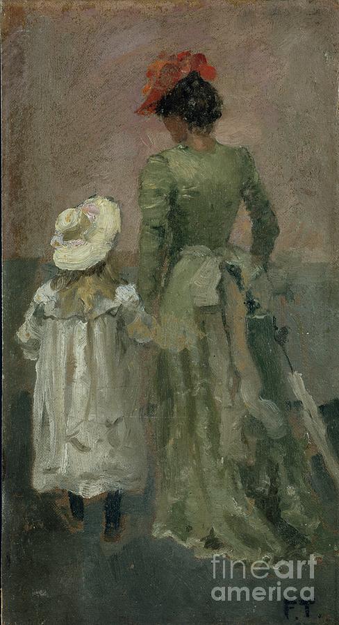 Alexandra Thaulow With Ingrid, 1895 Oil On Board Painting by Fritz Thaulow