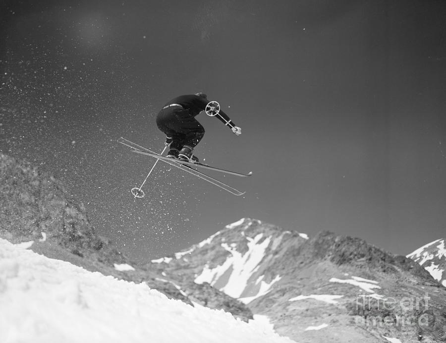Alf Engen In Mid Air Leap On Skis Photograph by Bettmann
