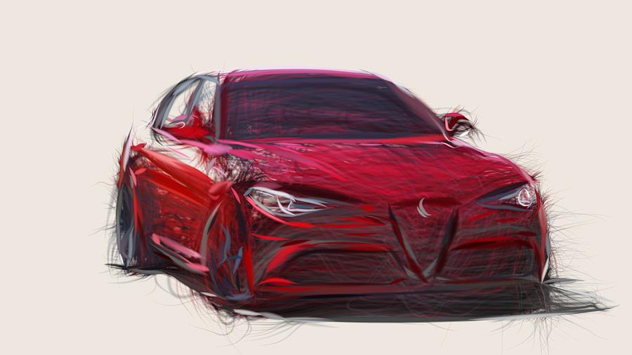 Alfa Romeo Giulia Draw Digital Art by CarsToon Concept