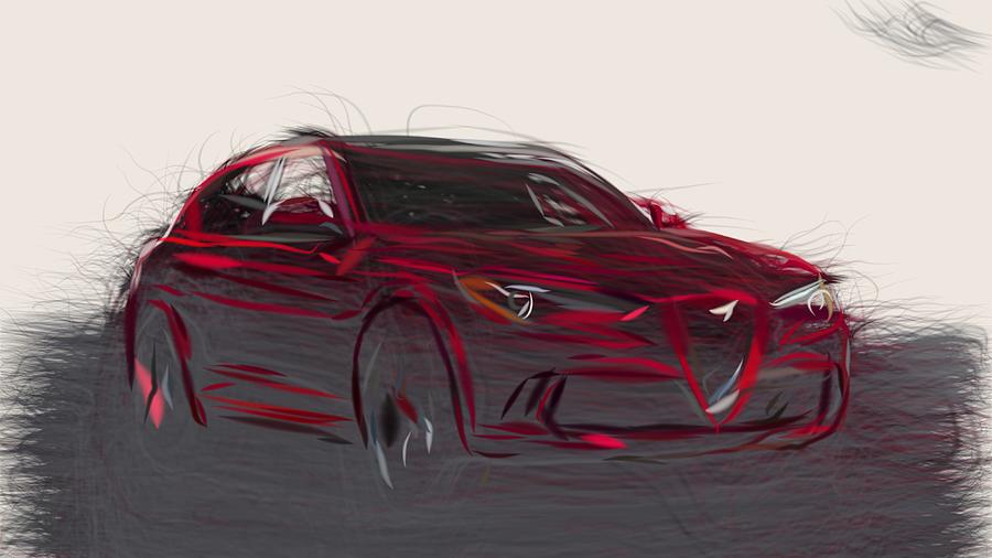Alfa Romeo Stelvio Quadrifoglio Drawing Digital Art by CarsToon Concept