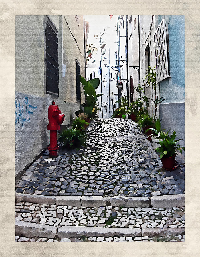 Alfama Lisbon Portugal Cobblestone Alley Digital Art by Western Exposure
