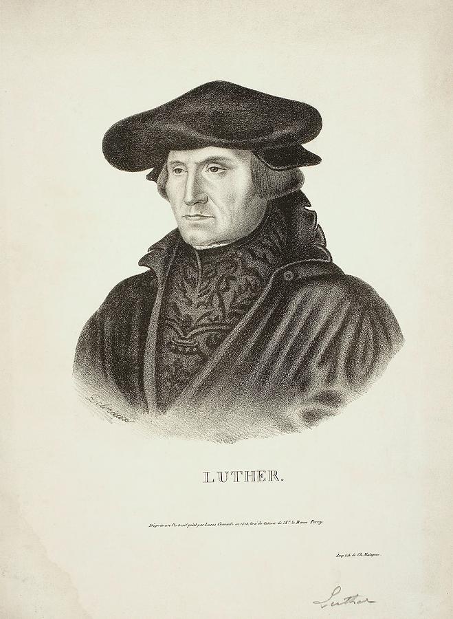 Alfred Delorieux / Luther, Middle 19th century, French School, Pencil lithography on paper. Drawing by Alfred Delorieux -1791-1869-