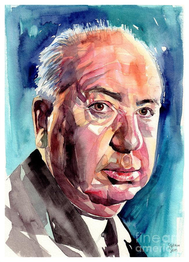 Psycho Movie Painting - Alfred Hitchcock Portrait by Suzann Sines