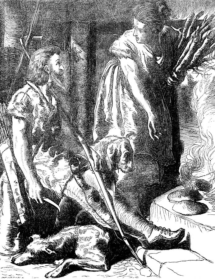 Image of King Alfred and the cakes by English School, (19th century)
