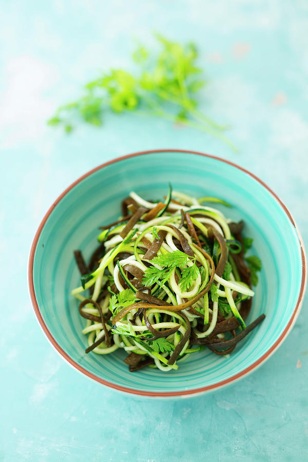 Algae And Courgette Noodle Salad With A Chervil Vinaigrette vegan Photograph by Jan Wischnewski