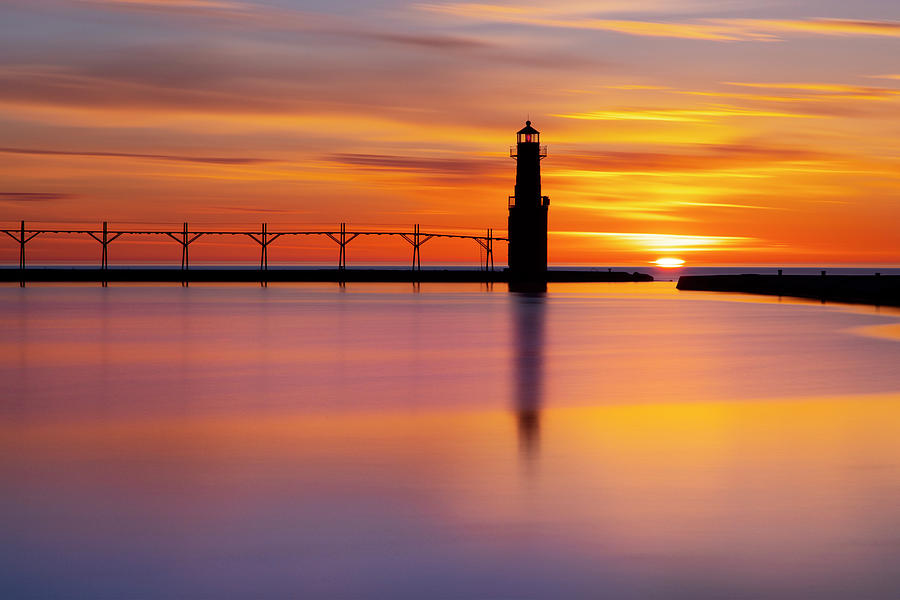 Algoma Harbor and Lighthouse at sunrise. Photograph by James Brey ...