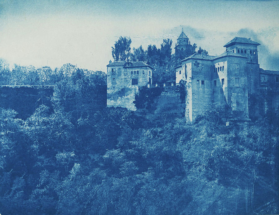 Alhambra, Granada, Spain, Cyanotype Part of the Alhambra palace area in Granada in Andalusia. 1878 Painting by Celestial Images