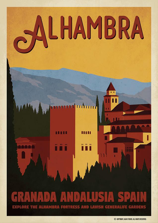 Alhambra Minimalist Travel Poster Painting by Celestial Images