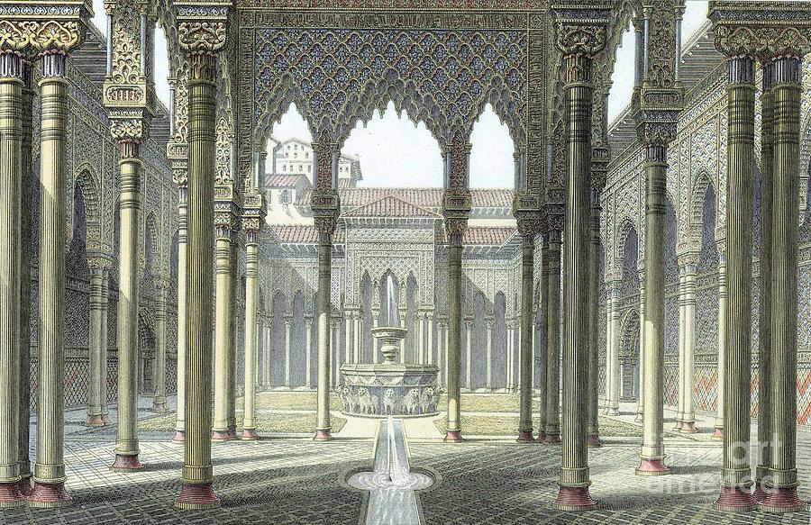 Alhambra Palace Of Moorish Kings Of Granada Partly Rebuilt By Emperor Charles V, Court Of The Lions Painting by European School